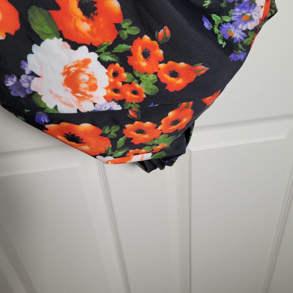 Hilor Swimsuit Womens 16 Black Floral One Piece Padded Adjustable Straps Ruched - Picture 4 of 12